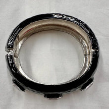 Vintage Black Enamel Hinged Bangle Bracelet | Faceted Crystal Statement Cuff | Glam Art Deco Style