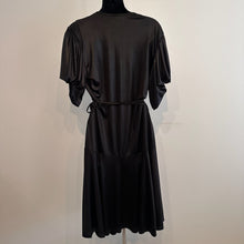 Liza Emanuele Black Wrap Dress, Satin-Like Finish, Batwing Sleeves, Asymmetric Hem (AUS 14)