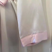 Vintage Relax At Home Satin Robe | White Pink Trim Kimono Loungewear