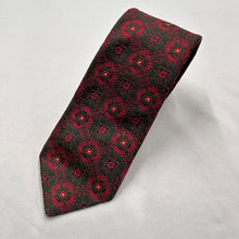 Vintage Floral Paisley Silk-Style Tie Dark Green Red Pattern Retro Necktie