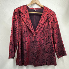 Vintage Burgundy Burnout Velvet Rose Jacket | Sheer Floral Open Front Jacket | Romantic 90s Lightweight Jacket | Women’s EU 40