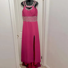Vintage Hot Pink Rhinestone Cutout Evening Gown Maxi Dress Glam Prom Dress