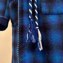Vintage Blue Plaid Wool Wrap Coat | 100% Pure Wool, Oversized Belted Jacket
