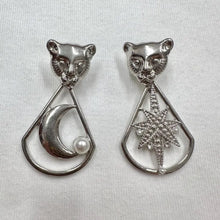 Vintage Silver Tiger Drop Earrings – 2 Way Detachable Moon & Star Statement Earrings
