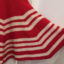 Vintage Red & Cream Striped Knit Cape | Retro Crochet Poncho | Statement Vintage Outerwear