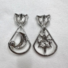 Vintage Silver Tiger Drop Earrings – 2 Way Detachable Moon & Star Statement Earrings