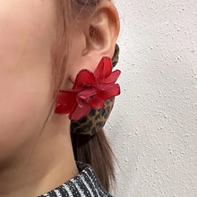 Vintage Red Acrylic Flower Earrings | Statement Floral Stud Earrings | Translucent Beaded Flower Earrings