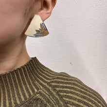 Vintage Cream Enamel Geometric Stud Earrings | Gold Tone Floral Fan Earrings | Retro Statement Jewellery