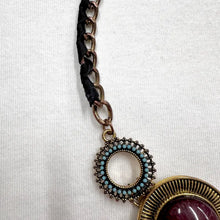 Vintage Chunky Statement Necklace – Oversized Circular Pendant, Faceted Black Stone, Bold Gold Tone Chain