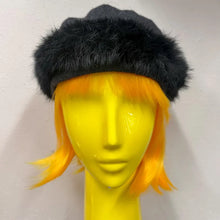 Vintage Charcoal Wool Blend Hat | Black Faux Fur Trim Winter Cap