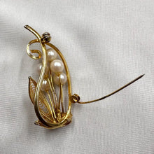 Vintage Gold Tone Pearl Floral Brooch | Mid Century Style | Elegant Small Statement Brooch