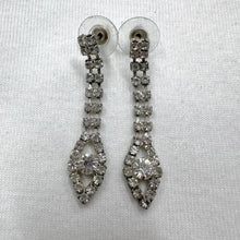Vintage Rhinestone Drop Earrings – Slim Silver Tone Dangle, Art Deco Style