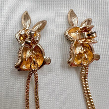 Vintage Crystal Bunny Tassel Earrings | Rhinestone Rabbit Drop Earrings | Gold Tone Statement Earrings