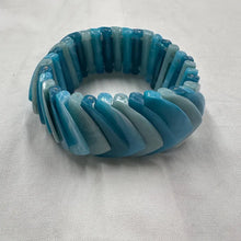 Vintage Blue Marble Plastic Stretch Bracelet | Layered Tile Beads, Y2K Boho Jewelry