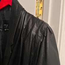 Vintage Bella J Black Leather Jacket | 80s Batwing Snake Print Panel Bomber