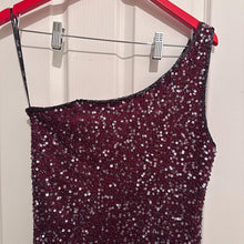 Burgundy Sequin Maxi Dress with High Slit, Mr K Vintage l Silk Evening Gown, Size 12 One Shoulder Dress