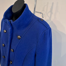 Royal Blue Wool Coat | Double-Breasted Military Style Jacket | High Neck Fitted Outerwear
