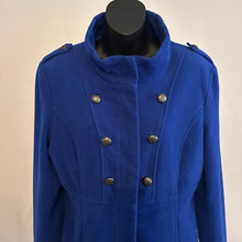 Royal Blue Wool Coat | Double-Breasted Military Style Jacket | High Neck Fitted Outerwear