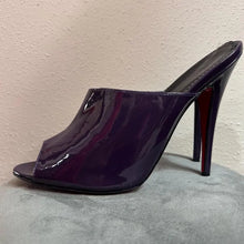 Vintage Deep Purple Patent Stiletto Mules Made in Italy  Peep Toe Heels  Size 46