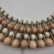 Vintage Beaded Statement Necklace / Chunky Bib Necklace / Peach & Ivory Beads / Tribal Inspired / Bold Vintage Jewelry