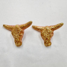 Vintage Glitter Longhorn Skull Statement Earrings | Gold Western Cowgirl Resin Studs