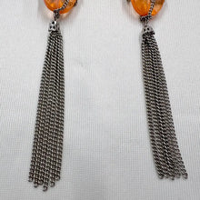 Vintage Peach Acrylic & Silver Chain Tassel Earrings | Long Statement Drop Earrings | Y2K Boho Dangle Earrings