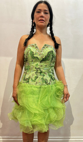 Vintage Green Cocktail Dress with Embellished Bodice and Pleated Tulle Skirt