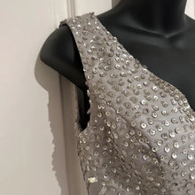 Vintage Beaded Sequin Evening Gown | Silver Grey Chiffon Ruffle Dress | Art Deco Inspired Formal Dress | Gatsby Style Maxi Dress