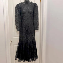 Vintage Black Lace Mermaid Maxi Dress | 80s Gothic Formal Evening Gown