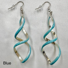 Vintage Marbled Resin Spiral Dangle Earrings | Silver Tone Statement Jewelry