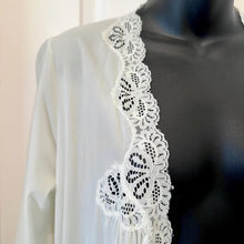 Rare Vintage C'est L'imprevu Ivory White Sheer Peignoir Robe - Made in Egypt - Scalloped Lace Trim Open Front Maxi Dressing Gown