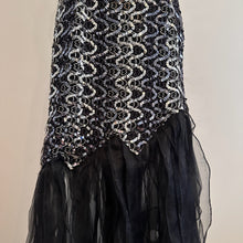 Angelucci Design Sequin Maxi Dress, Black Silver Mermaid Hem, Spaghetti Strap Evening Gown
