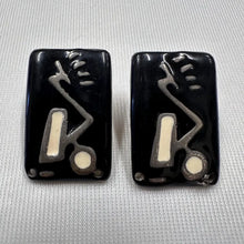 Vintage Abstract Enamel Stud Earrings | Black & White Geometric Statement Earrings | Modernist Retro Jewellery