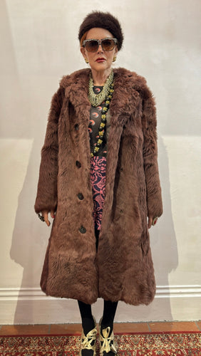 Vintage Brown Long Faux Fur Coat