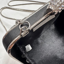 Witchery Black Silver Box Clutch Bag, Rhinestone Clasp Evening Purse, Metal Cage Chain Shoulder Bag, Y2K Party Handbag