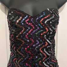 Vintage Jessica McClintock Sequin Strapless Maxi Dress – Rainbow Zigzag Evening Gown