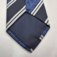 Vintage Navy Blue Striped Necktie with Textured Geometric Pattern Retro Tie