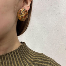 Vintage Abstract Art Stud Earrings | Retro Mustard Enamel Disc Earrings | 80s Statement Round Studs