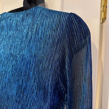 Vintage Electric Blue Metallic Pleated Mini Dress | 1980s Sheer Ruffle Party Cocktail Dress
