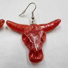 Vintage Red Glitter Longhorn Skull Drop Earrings | Western Cowgirl Resin Statement Earrings