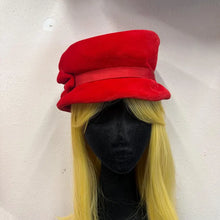 Vintage Red Velour Cloche Hat | Oversized Bow, Asymmetrical Brim, Plush Fabric (54cm)