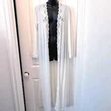 Rare Vintage C'est L'imprevu Ivory White Sheer Peignoir Robe - Made in Egypt - Scalloped Lace Trim Open Front Maxi Dressing Gown