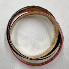 Vintage Triple Bangle Bracelet | Hot Pink, Black & Antique Gold Connected Bangles | Bold Y2K Statement Jewelry
