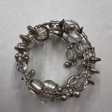 Vintage Wire Wrapped Charm Bracelet | Silver Tone Beaded Cuff | Artisan Coil Bracelet | Statement Bohemian Jewelry