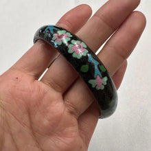 Vintage Cloisonné Floral Bangle | Black Enamel Bracelet | Pink Flower Bracelet | Asian Inspired Vintage Jewelry