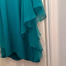 Vintage 70s H&T Creation Teal Cape Dress Size SSW / S | Rare Sheer Chiffon Tiered Overlay Cocktail Dress | Retro V-Neck Avant Garde Dress