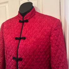 Vintage Red Floral Brocade Quilted Jacket | Mandarin Collar Frog Closure Coat