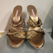 Vintage Tony Keuylian Snake Print Platform Mules – Gold Bronze Leather Y2K Sandals