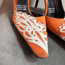 Christian Lacroix Orange Lace Detail Heels  Pointed Toe Stiletto Pumps EU 38 UK 5 Vintage Designer