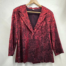 Vintage Burgundy Burnout Velvet Rose Jacket | Sheer Floral Open Front Lightweight (EU 40)